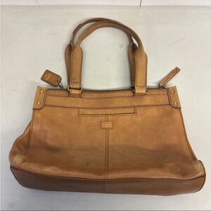 Fossil Satchel/Handbag Brown Leather W/ Brass Tone Hardware, Fossil Dangle Charm